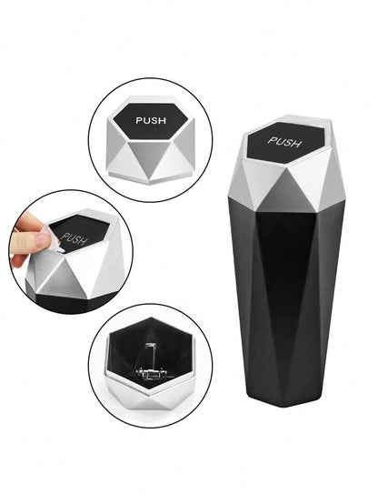 1 Set Polygonal Car Trash Can With Lid- Car Trash Can With 15 Trash Bags- Black Leak-Proof Mini Car Trash Can For Small Cars, SUVs, Trucks- Storage And Organization For Front And Rear Seats