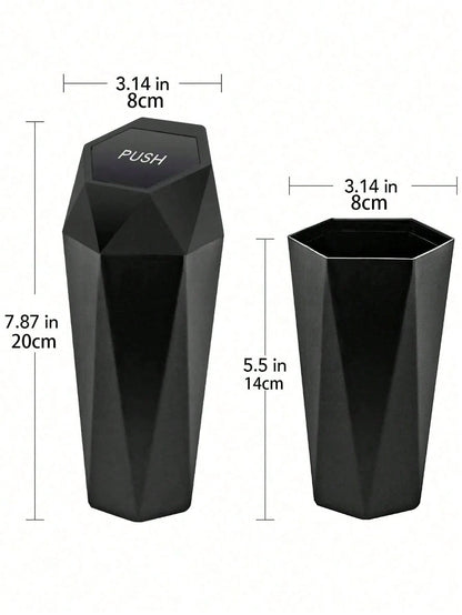 1 Set Polygonal Car Trash Can With Lid- Car Trash Can With 15 Trash Bags- Black Leak-Proof Mini Car Trash Can For Small Cars, SUVs, Trucks- Storage And Organization For Front And Rear Seats