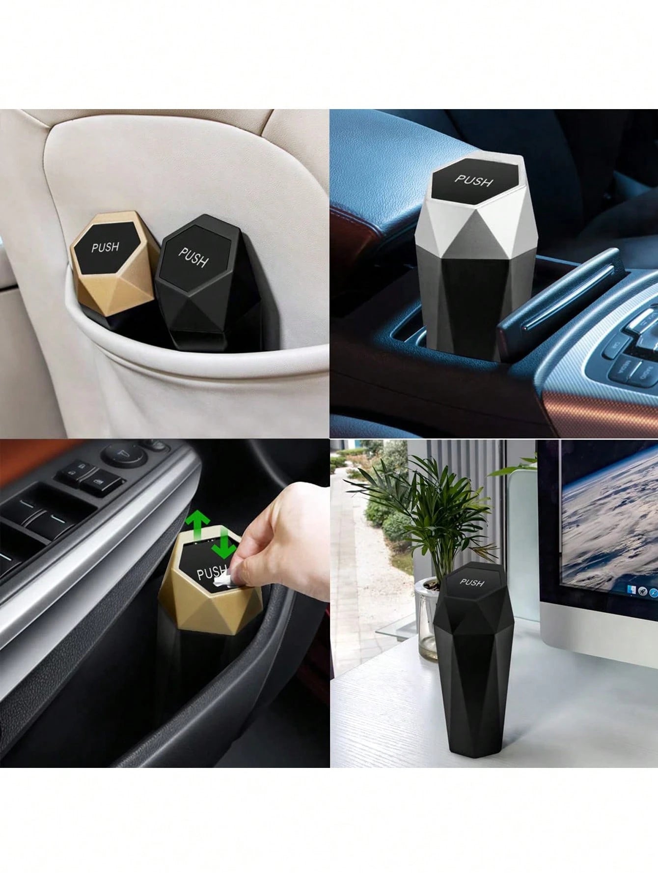1 Set Polygonal Car Trash Can With Lid- Car Trash Can With 15 Trash Bags- Black Leak-Proof Mini Car Trash Can For Small Cars, SUVs, Trucks- Storage And Organization For Front And Rear Seats