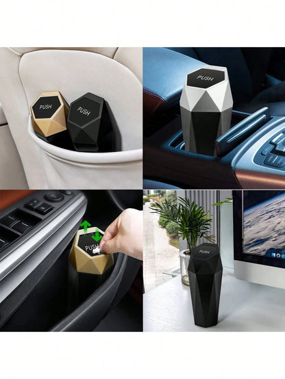 1 Set Polygonal Car Trash Can With Lid- Car Trash Can With 15 Trash Bags- Black Leak-Proof Mini Car Trash Can For Small Cars, SUVs, Trucks- Storage And Organization For Front And Rear Seats