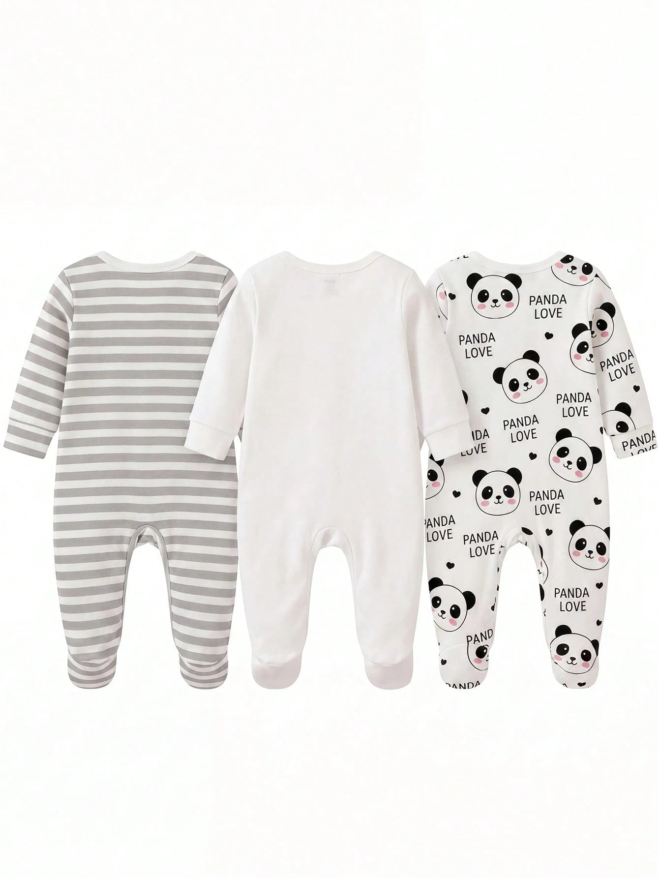 [1 Set Random] 0-12 Months Newborn Infant Romper, Cute Panda & Simple Striped Print, Long Sleeve Footed Jumpsuit, Unisex Baby Soft Comfortable Pajamas For Indoor & Outdoor Wear