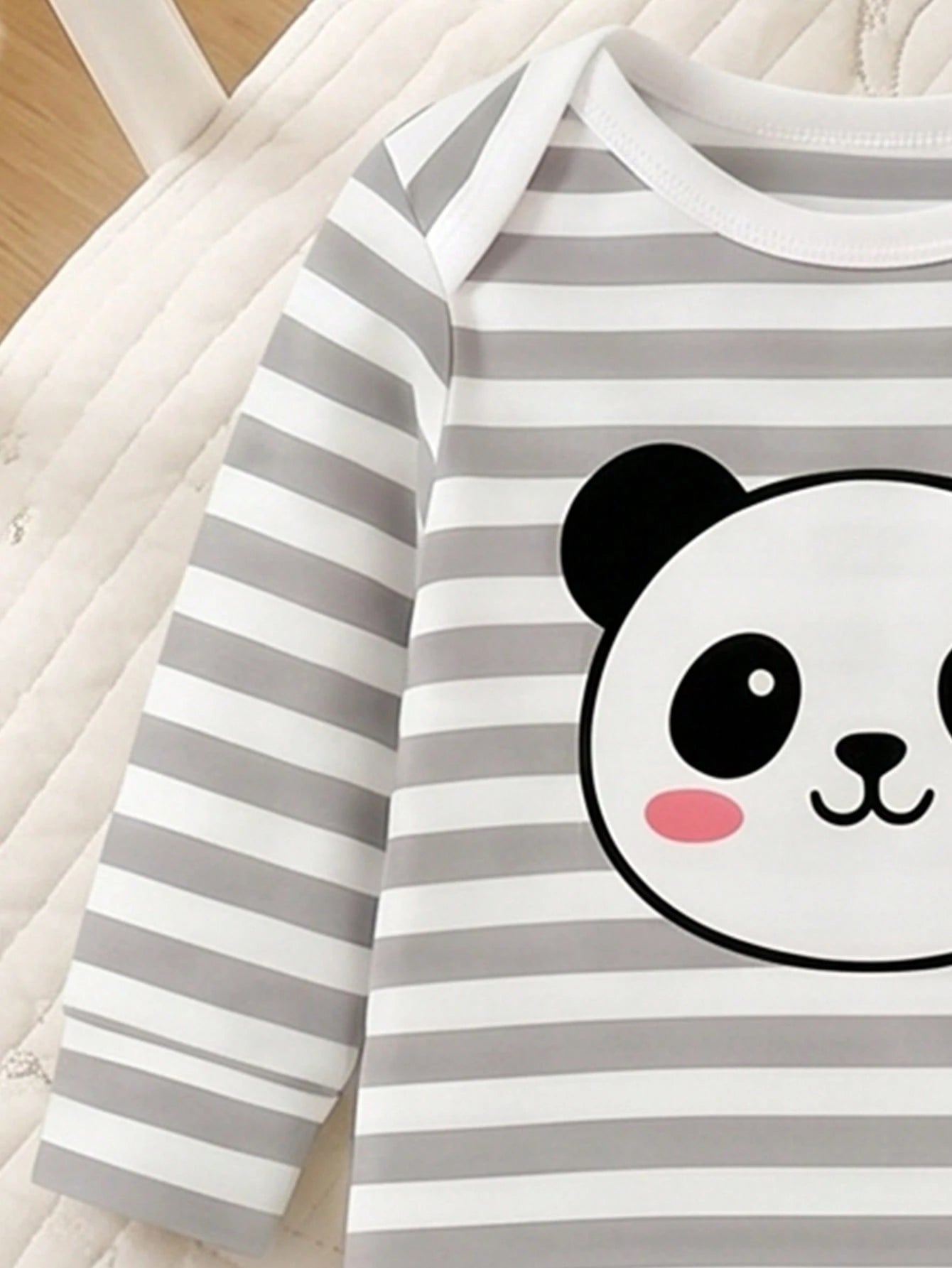 [1 Set Random] 0-12 Months Newborn Infant Romper, Cute Panda & Simple Striped Print, Long Sleeve Footed Jumpsuit, Unisex Baby Soft Comfortable Pajamas For Indoor & Outdoor Wear
