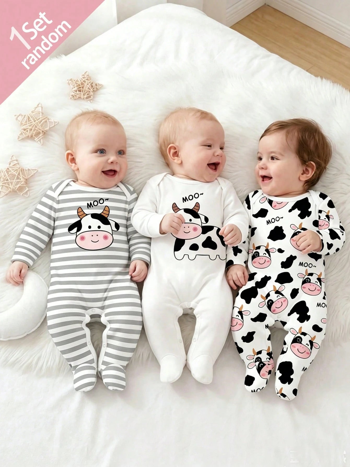 [1 Set Random] 0-12 Months Newborn Infant Romper, Cute Panda & Simple Striped Print, Long Sleeve Footed Jumpsuit, Unisex Baby Soft Comfortable Pajamas For Indoor & Outdoor Wear