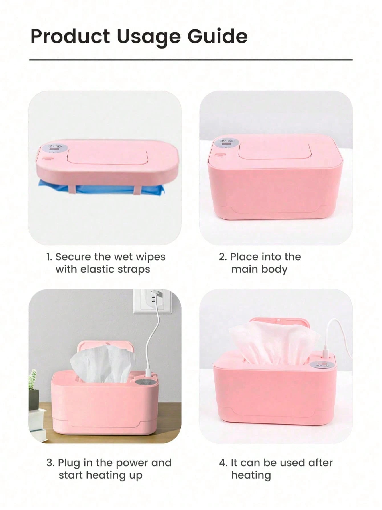 1. USB Output Power: 5V-2A, Only Suitable For 10W Wet Wipe Warmer, 55-65 Degree 3-Level Temperature Adjustment, Constant Temperature Insulated Wet Wipe Warmer And Dispenser, Portable Wet Wipe Warmer