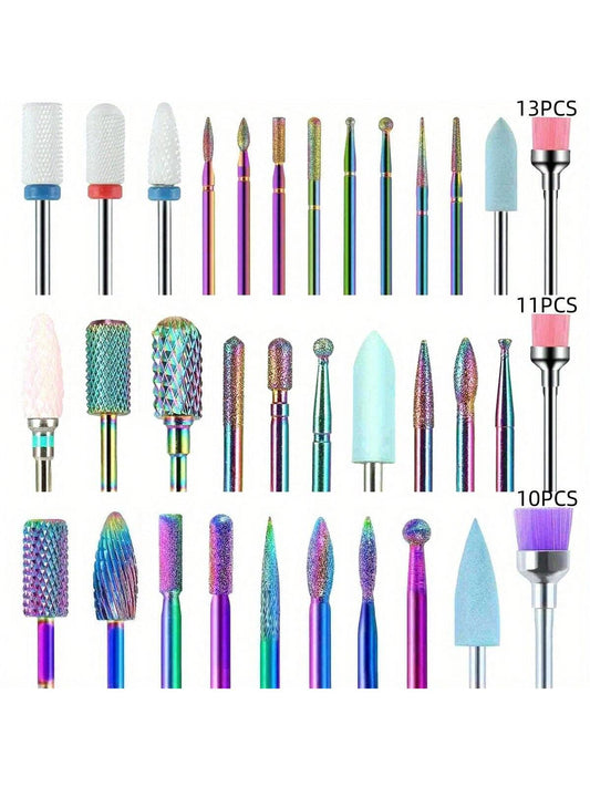 10/11/13PCS Nail Drill Bits Set, Electric Nail Files For Acrylic Nails Manicure Pedicure, With Storage Case