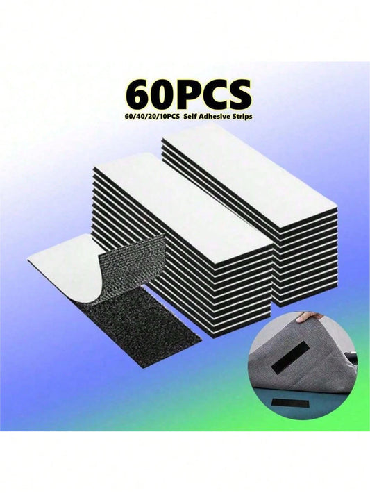 10/20/40/60pcs Self Adhesive Hook And Loop Strips, Sticky Back Tape Fastener, Heavy Duty Mounting Strips For Home Or Office Use- Instead Of Holes And Screws