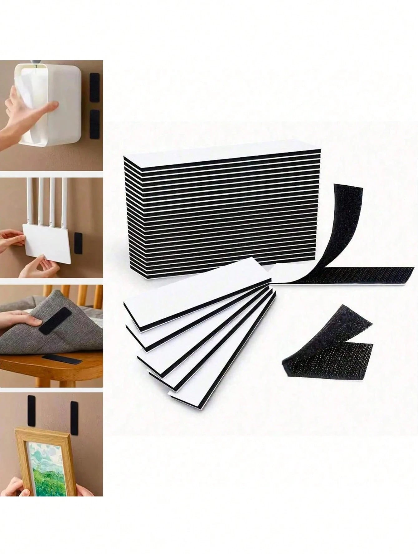 10/20/40/60pcs Self Adhesive Hook And Loop Strips, Sticky Back Tape Fastener, Heavy Duty Mounting Strips For Home Or Office Use- Instead Of Holes And Screws