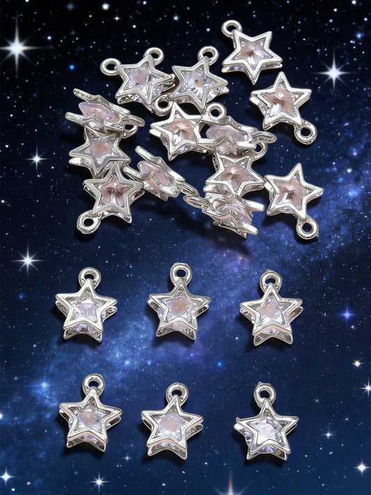 10/20/50/100pcs Fashion 3D Pentagram Crystal Zirconia Alloy Pendant, Star DIY Jewelry Accessories For Bracelet Necklace Earrings Small Charm