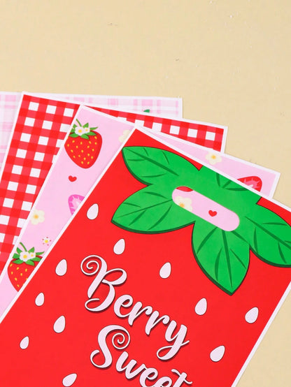 10/20/50pcs Strawberry Gift Bags, Pink Red Plastic Bags With Handles, Bow Print Candy Bags, Party Decoration, Baby Shower