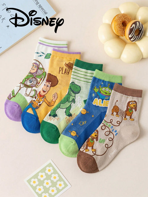 10/5/1 Pair Genuine Disney Mesh Hollow Mid-Calf Socks, Suitable For Summer Wear. Adorable Cartoon Design, Fashionable And Cute Disney Socks For Infants. Breathable, Sweat-Wicking, Casual, Multifunctio