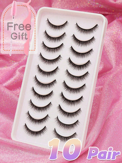10/5/1 Pair Natural C Curl False Eyelashes, Fluffy Soft, Dense 3D Lashes, Long & Thin, Messy Multi-Layer, Short & Thick, Can Be Grafted, Loose False Eyelashes, Suitable For Makeup, Wedding, Party, Nig