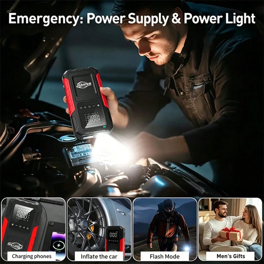 10-In-1 Car Emergency Jump Starter 13000A With Battery Charging System, Optional Air Compressor 150PSI, LED Work Light, USB Type-C Fast Charging And LCD Power Display