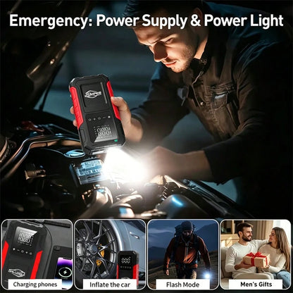 10-In-1 Car Emergency Jump Starter 13000A With Battery Charging System, Optional Air Compressor 150PSI, LED Work Light, USB Type-C Fast Charging And LCD Power Display