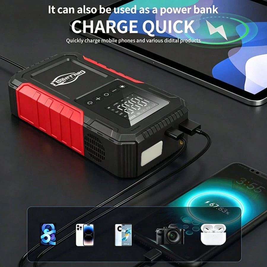 10-In-1 Car Emergency Jump Starter 13000A With Battery Charging System, Optional Air Compressor 150PSI, LED Work Light, USB Type-C Fast Charging And LCD Power Display