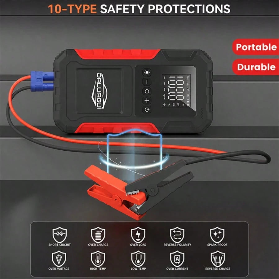 10-In-1 Car Emergency Jump Starter 13000A With Battery Charging System, Optional Air Compressor 150PSI, LED Work Light, USB Type-C Fast Charging And LCD Power Display