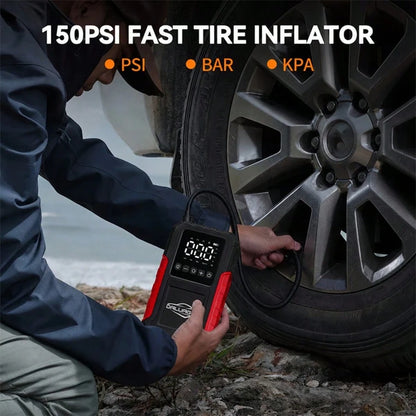 10-In-1 Car Emergency Jump Starter 13000A With Battery Charging System, Optional Air Compressor 150PSI, LED Work Light, USB Type-C Fast Charging And LCD Power Display