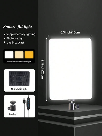 10 Inch LED Square Light With 110cm Adjustable Tripod Stand- Enhanced Brightness, Full Coverage- Perfect For Photography, Makeup, Group Selfies, Meetings, And Live Streaming Nan Strong Load-Bearing