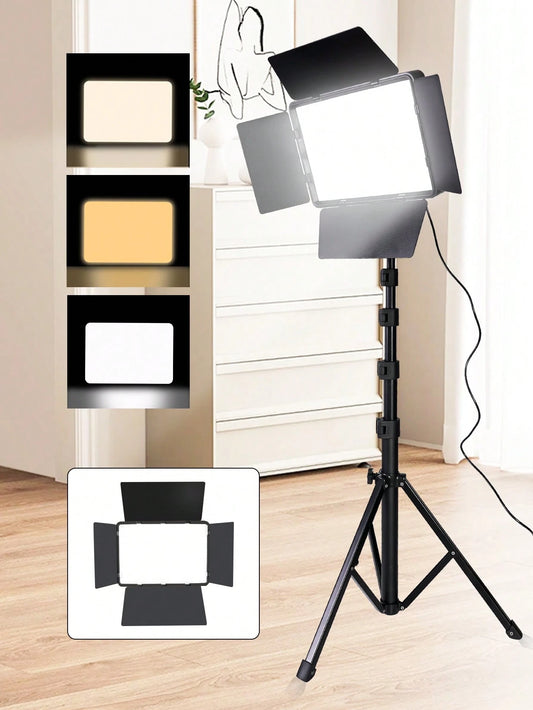 10 Inch Professional LED Studio Spotlight With 130cm Adjustable Tripod| Portable Square Light With Diffuser Panel (22.5x16cm)| 3-Color Mild Ultra Bright Lighting Suitable For Photography, Live Strea
