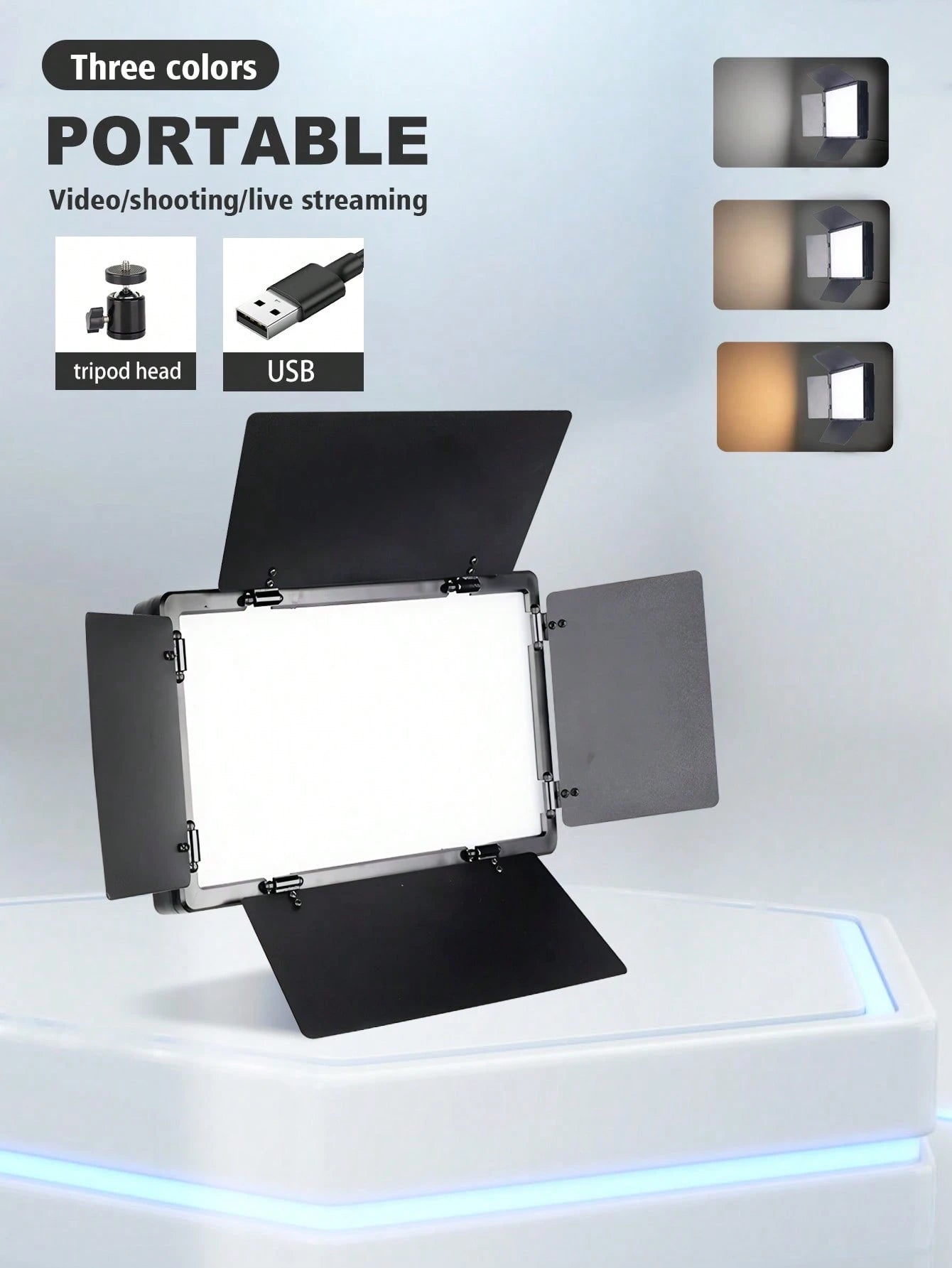 10 Inch Professional LED Studio Spotlight With 130cm Adjustable Tripod| Portable Square Light With Diffuser Panel (22.5x16cm)| 3-Color Mild Ultra Bright Lighting Suitable For Photography, Live Strea