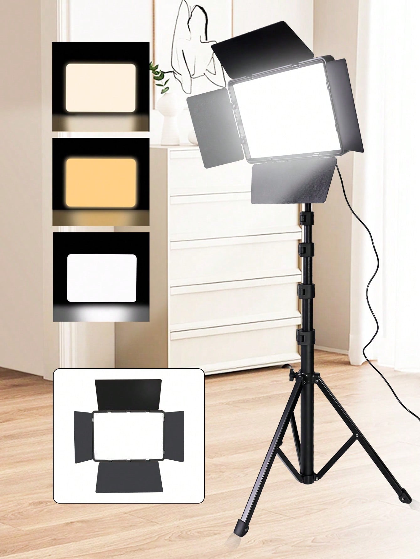 10 Inch Professional LED Studio Spotlight With 130cm Adjustable Tripod| Portable Square Light With Diffuser Panel (22.5x16cm)| 3-Color Mild Ultra Bright Lighting Suitable For Photography, Live Strea