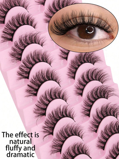10 Pairs Cat Eye False Eyelashes, Fluffy Lightweight Soft, Create Natural Makeup Effect, 3D Faux Mink Hair False Eyelashes, Reusable For Daily Makeup, Strip False Eyelashes, Eyelashes, False Eyelashes