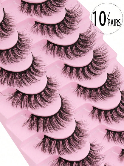 10 Pairs Cat Eye False Eyelashes, Fluffy Lightweight Soft, Create Natural Makeup Effect, 3D Faux Mink Hair False Eyelashes, Reusable For Daily Makeup, Strip False Eyelashes, Eyelashes, False Eyelashes
