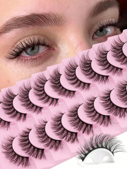 10 Pairs Cat Eye False Eyelashes, Fluffy Lightweight Soft, Create Natural Makeup Effect, 3D Faux Mink Hair False Eyelashes, Reusable For Daily Makeup, Strip False Eyelashes, Eyelashes, False Eyelashes