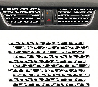 10 Pieces Cow Print Car Air Conditioner Air Outlet Decorative Strips, Cow Print Car Accessories, Flexible Shiny Auto Car Vent Interior Accessories For All Air Vent Outlet (Black White-Cow)