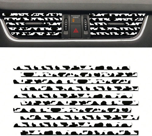 10 Pieces Cow Print Car Air Conditioner Air Outlet Decorative Strips, Cow Print Car Accessories, Flexible Shiny Auto Car Vent Interior Accessories For All Air Vent Outlet (Black White-Cow)