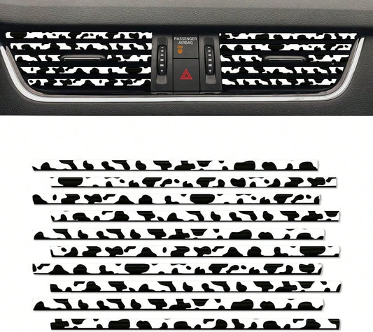 10 Pieces Cow Print Car Air Conditioner Air Outlet Decorative Strips, Cow Print Car Accessories, Flexible Shiny Auto Car Vent Interior Accessories For All Air Vent Outlet (Black White-Cow)