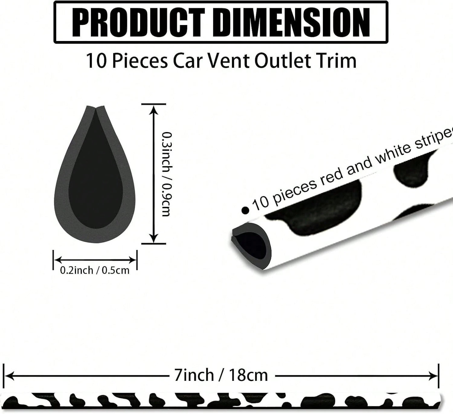 10 Pieces Cow Print Car Air Conditioner Air Outlet Decorative Strips, Cow Print Car Accessories, Flexible Shiny Auto Car Vent Interior Accessories For All Air Vent Outlet (Black White-Cow)