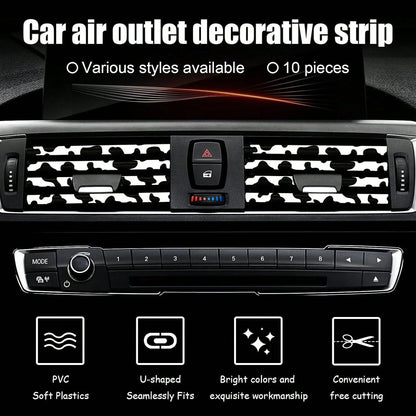 10 Pieces Cow Print Car Air Conditioner Air Outlet Decorative Strips, Cow Print Car Accessories, Flexible Shiny Auto Car Vent Interior Accessories For All Air Vent Outlet (Black White-Cow)