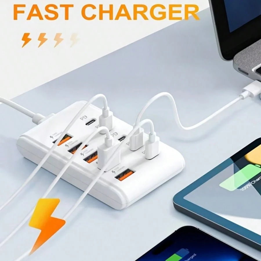 10-Port USB Fast Charging Station- 5*Type-C PD + 5*USB-A Interfaces| Compact Design, High-Speed Charging, Power Adapter, Essential For Technology Enthusiasts, Workspace Organizer, Space-Saving Charg