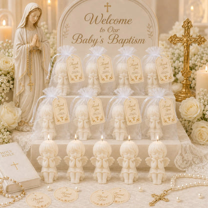 10 Sets Baby Baptism Party Favors Angel Set, Includes Organza Bags And Thank You Cards, Suitable For Baptism, First Communion, Baby Shower Gifts, Guest Favors Decoration