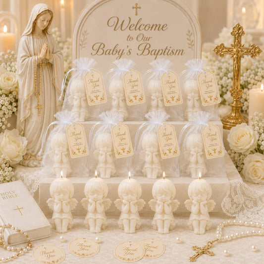 10 Sets Baby Baptism Party Favors Angel Set, Includes Organza Bags And Thank You Cards, Suitable For Baptism, First Communion, Baby Shower Gifts, Guest Favors Decoration