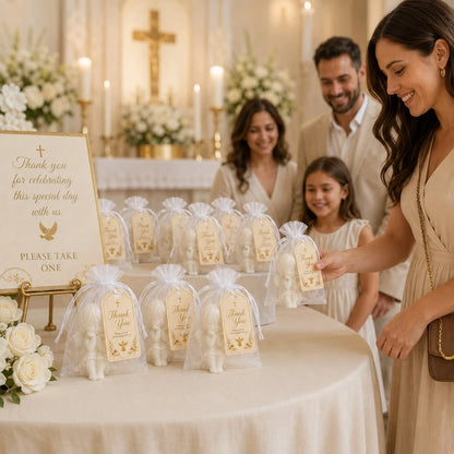 10 Sets Baby Baptism Party Favors Angel Set, Includes Organza Bags And Thank You Cards, Suitable For Baptism, First Communion, Baby Shower Gifts, Guest Favors Decoration