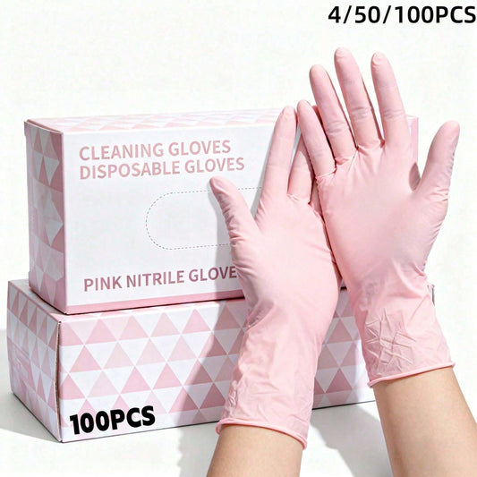 100/50PCS Pink Nitrile Gloves, Disposable Household Cleaning Gloves, Suitable For Nail Salons And Hair Salons, Suitable For Cleaning, Pet Bathing, Nail Art And Hair Styling, Painting, Lightweight Glov