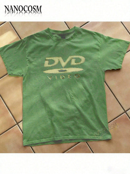 [100% Cotton] DVD Video Nostalgic Green Logo Vintage Gaming Print T-Shirt 2000s Aesthetic Retro Summer Shirt- Unisex Women & Men's Campus Daily Wear
