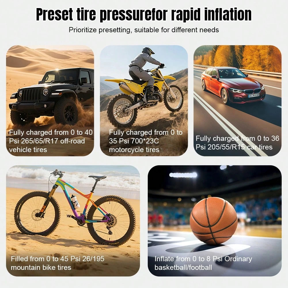 1000A 12V Portable Car Jump Starter 6000mAh With 150PSI Digital Tire Inflator LED Flashlight Power Bank Multi Safety Protection Emergency Booster For Car Motorcycle Viral Roadside Tool Gift For Driver