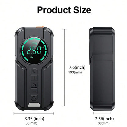 1000A 12V Portable Car Jump Starter 6000mAh With 150PSI Digital Tire Inflator LED Flashlight Power Bank Multi Safety Protection Emergency Booster For Car Motorcycle Viral Roadside Tool Gift For Driver