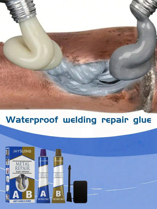 100g Waterproof Welding Repair Glue Box, Cast Iron Sealant AB Adhesive, Leak Sealing And Plugging Agent, Metal Bonding, High Temperature Resistant, Strong Weld-Free Repair Glue For Cast Iron Water Tan