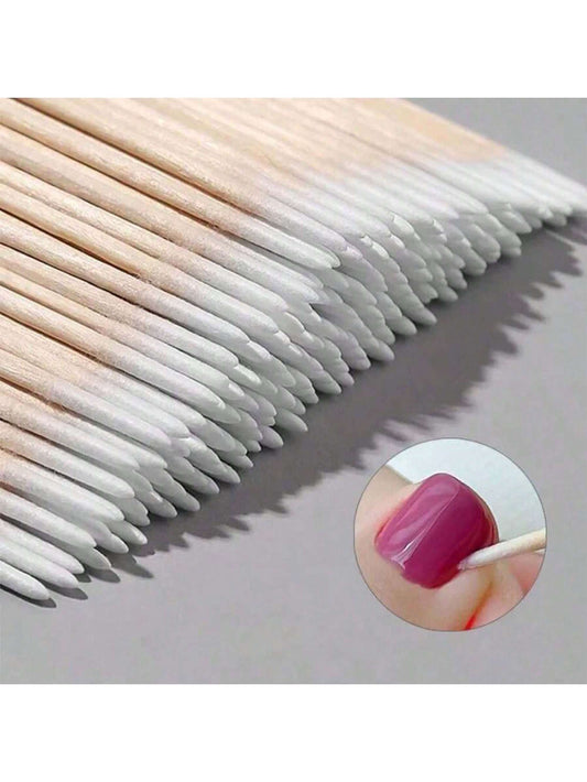 100pcs/200pcs Nail Cleaning Swabs Cleaning Sticks With Wooden Handle, Nail Art Detail Corrector, Nail Polish Remover, Manicure Tools (Random Styles)