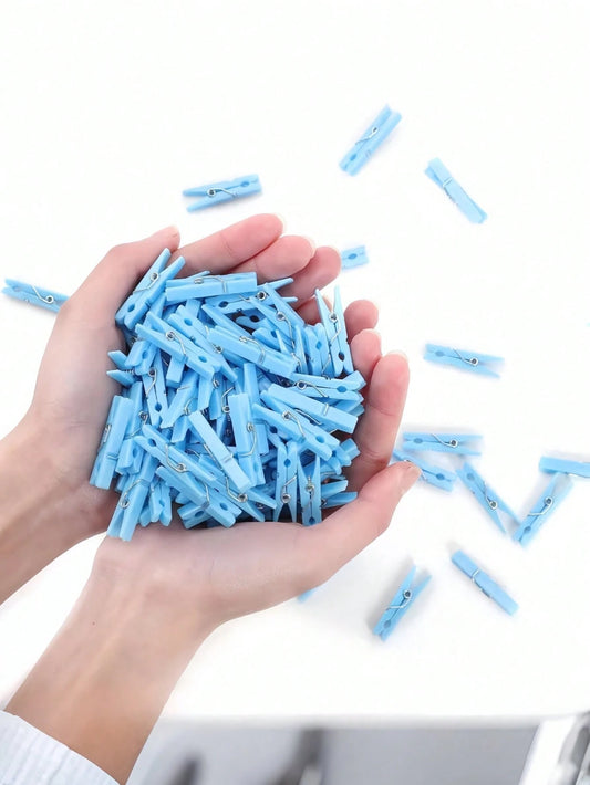 100pcs/50pcs Baby Shower Clothespins Game, Toddler Boys Plastic Clothespins, Mini Blue Clothespins, 1.2 Inch Large Pack, Ideal For Baby Shower, Gender Reveal Party Decor, Baby Gifts, DIY Crafts