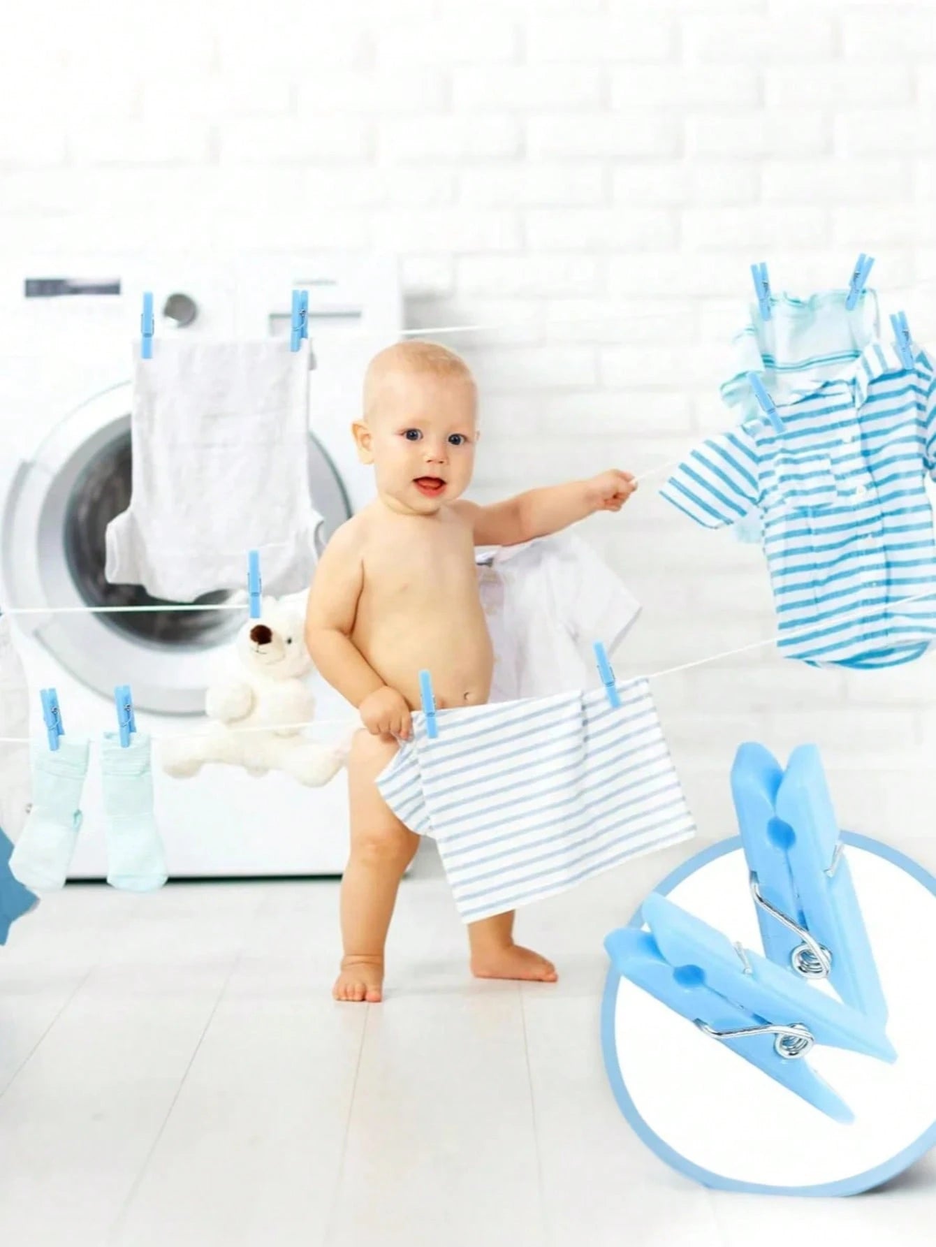 100pcs/50pcs Baby Shower Clothespins Game, Toddler Boys Plastic Clothespins, Mini Blue Clothespins, 1.2 Inch Large Pack, Ideal For Baby Shower, Gender Reveal Party Decor, Baby Gifts, DIY Crafts
