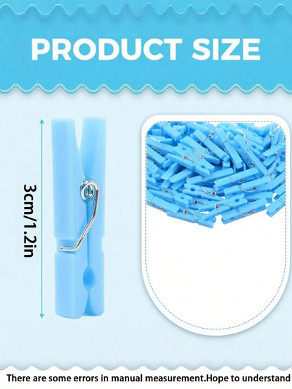 100pcs/50pcs Baby Shower Clothespins Game, Toddler Boys Plastic Clothespins, Mini Blue Clothespins, 1.2 Inch Large Pack, Ideal For Baby Shower, Gender Reveal Party Decor, Baby Gifts, DIY Crafts