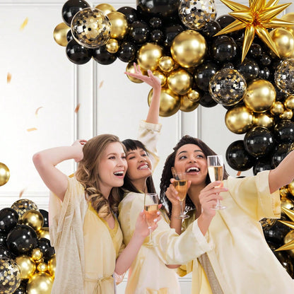 100pcs Black & Gold Balloon Garland Arch Kit, Black & Gold Star Balloons, Suitable For Boy/Girl Birthday, Graduation, New Year, Retirement, Anniversary, Wedding & Engagement Party Decor
