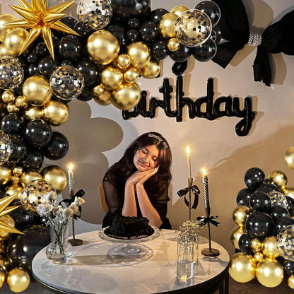 100pcs Black & Gold Balloon Garland Arch Kit, Black & Gold Star Balloons, Suitable For Boy/Girl Birthday, Graduation, New Year, Retirement, Anniversary, Wedding & Engagement Party Decor