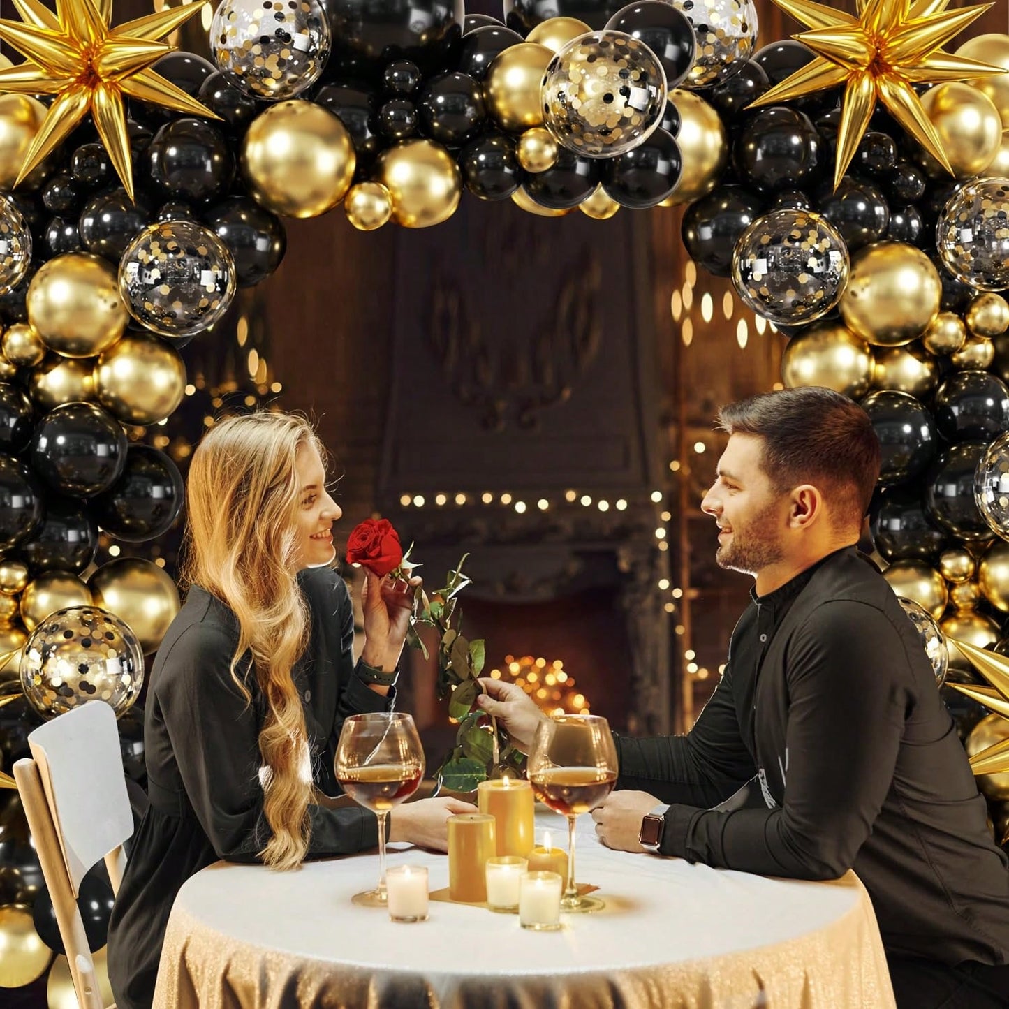100pcs Black & Gold Balloon Garland Arch Kit, Black & Gold Star Balloons, Suitable For Boy/Girl Birthday, Graduation, New Year, Retirement, Anniversary, Wedding & Engagement Party Decor