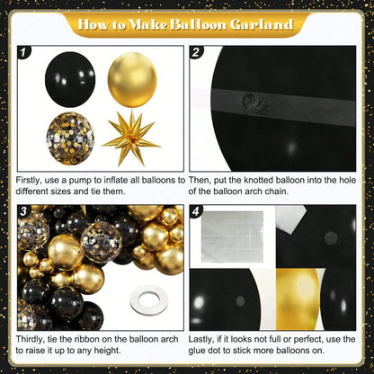 100pcs Black & Gold Balloon Garland Arch Kit, Black & Gold Star Balloons, Suitable For Boy/Girl Birthday, Graduation, New Year, Retirement, Anniversary, Wedding & Engagement Party Decor
