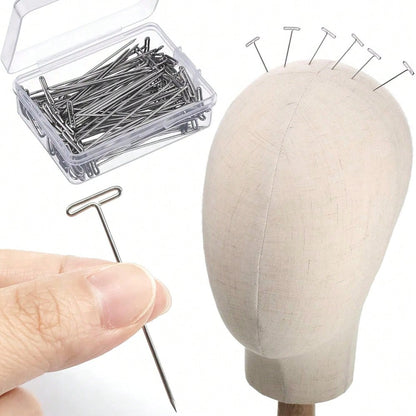 100pcs T-Pins, Handmade Craft Jewelry Sewing Pins, Used For Fixing Wigs Display On Canvas Heads